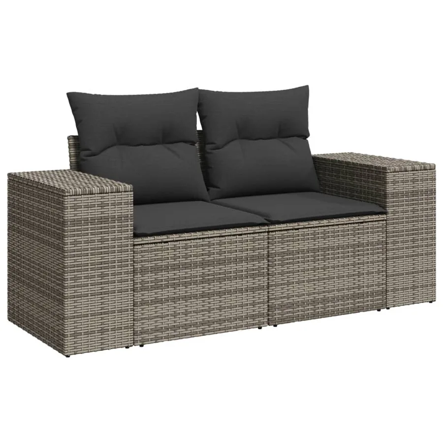 Salon de jardin 9 pcs avec coussins gris résine tressée - 5