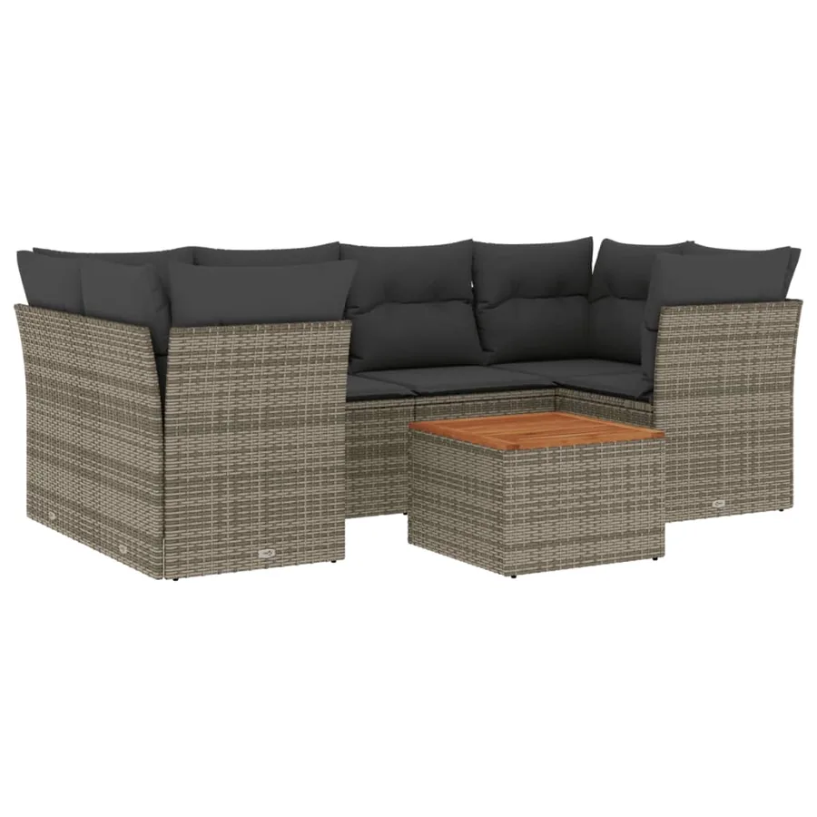 Salon de jardin avec coussins 7 pcs gris résine tressée - 2
