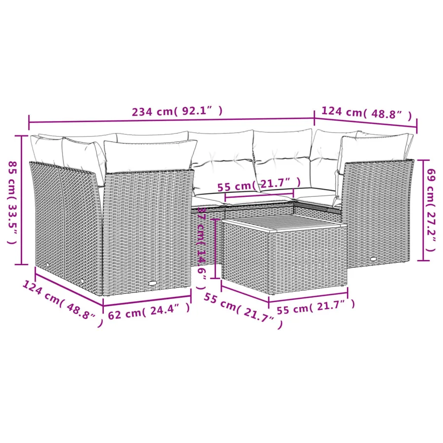 Salon de jardin avec coussins 7 pcs gris résine tressée - 3