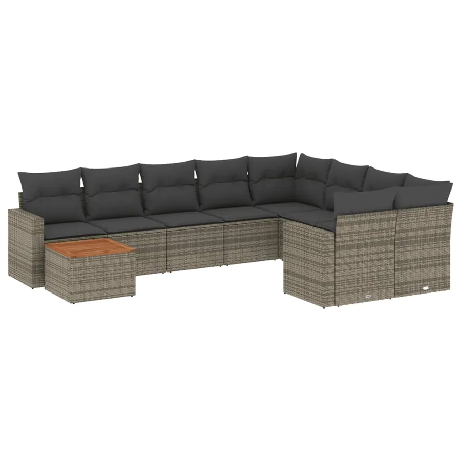 Salon de jardin avec coussins 10 pcs gris résine tressée - 2