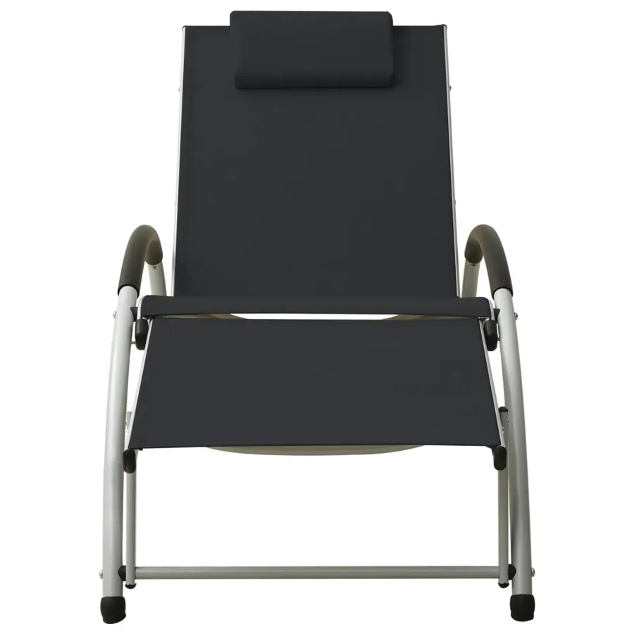 Chaise longue avec oreiller textilène noir - 2