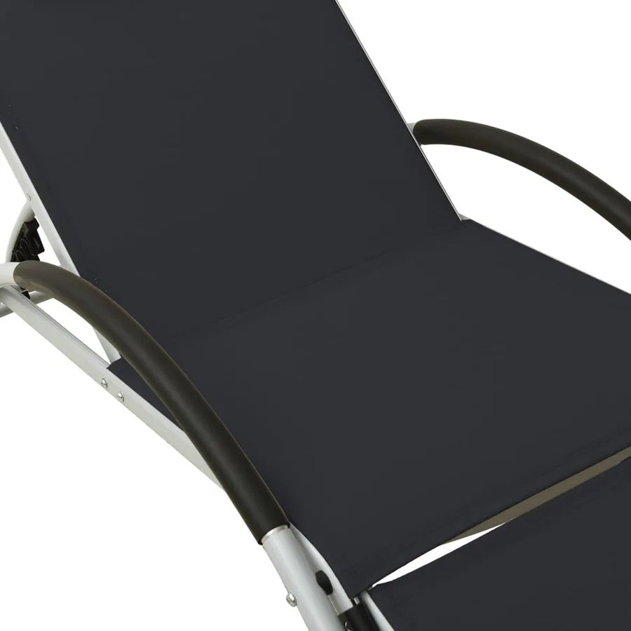 Chaise longue avec oreiller textilène noir - 6