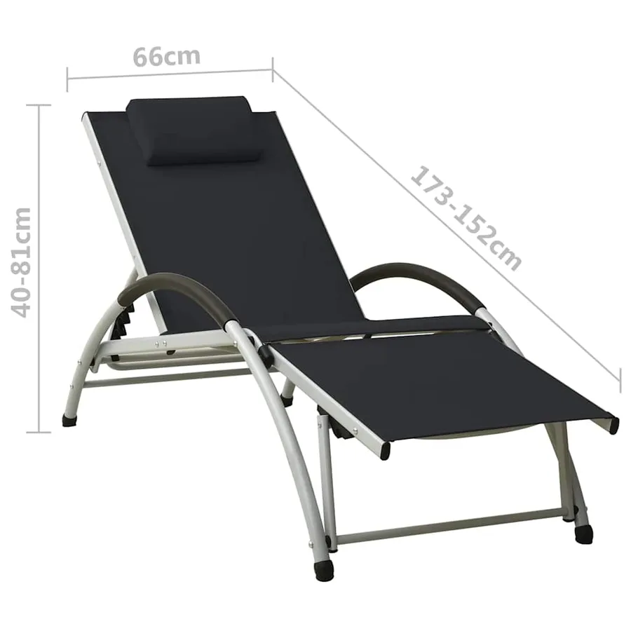Chaise longue avec oreiller textilène noir - 8