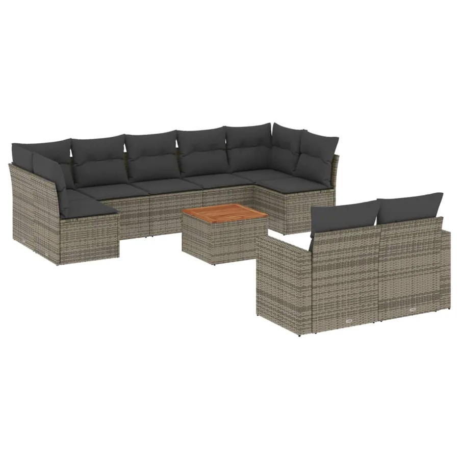 Salon de jardin avec coussins 10 pcs gris résine tressée - 2