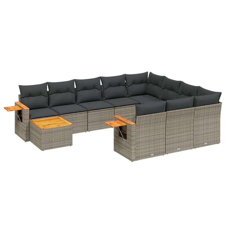 Salon de jardin 11 pcs avec coussins gris résine tressée - 2