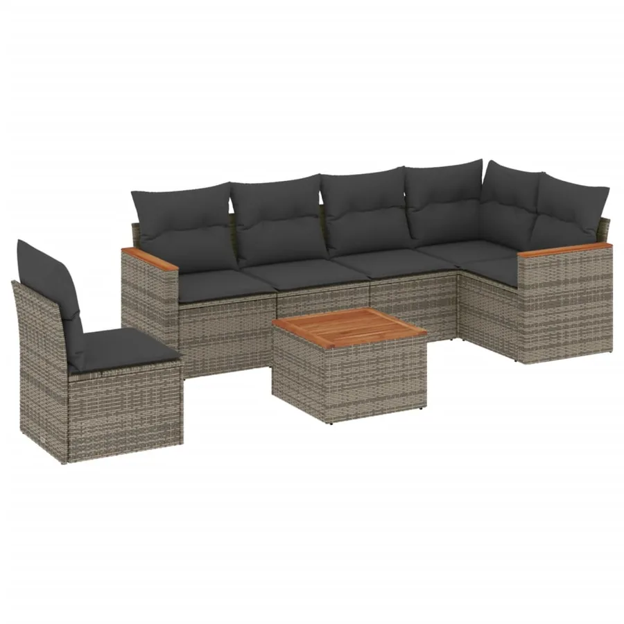 Salon de jardin avec coussins 7 pcs gris résine tressée - 2