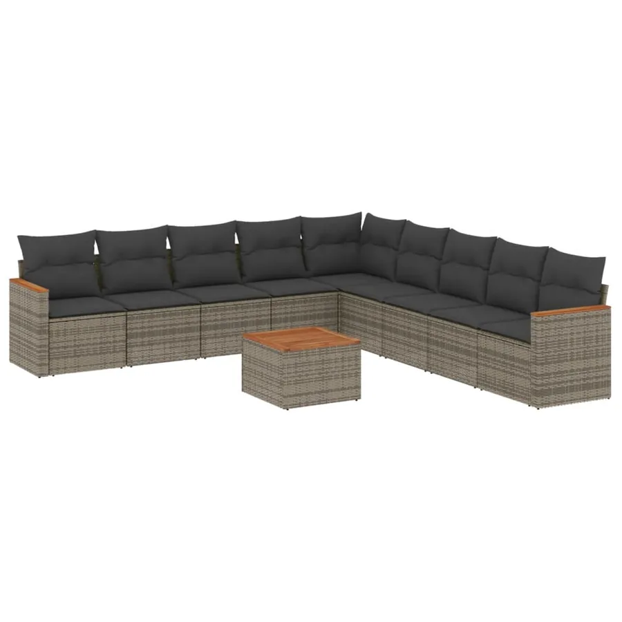Salon de jardin avec coussins 10 pcs gris résine tressée - 2