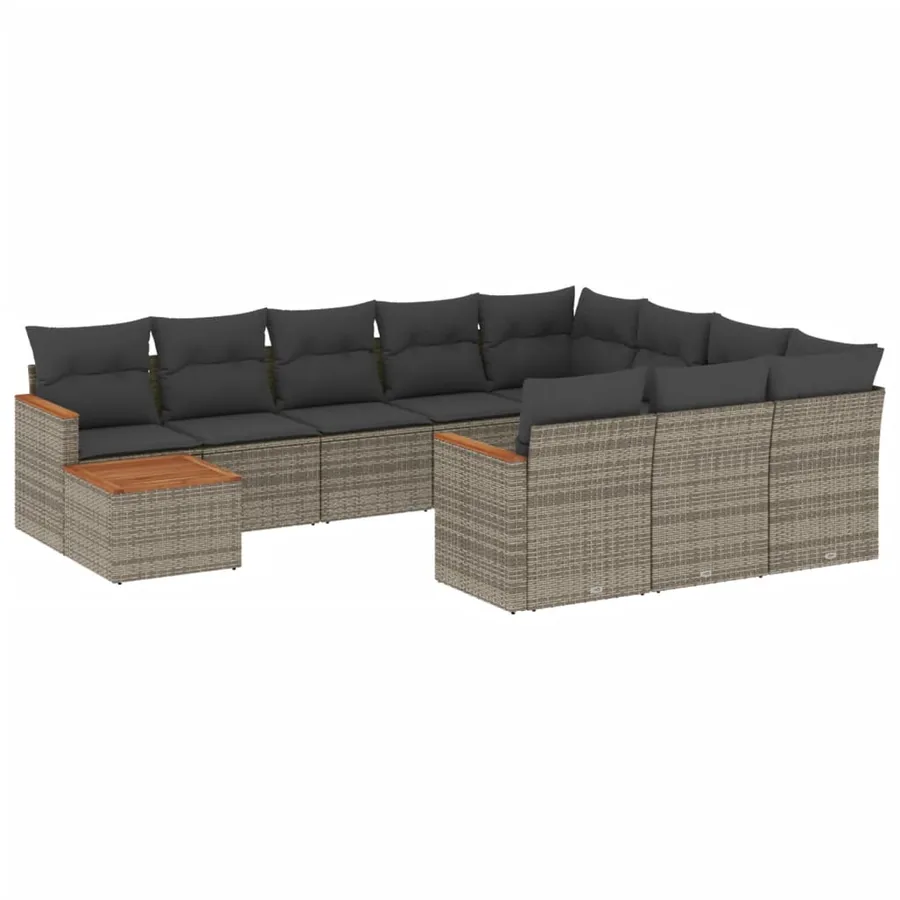 Salon de jardin 11 pcs avec coussins gris résine tressée - 2