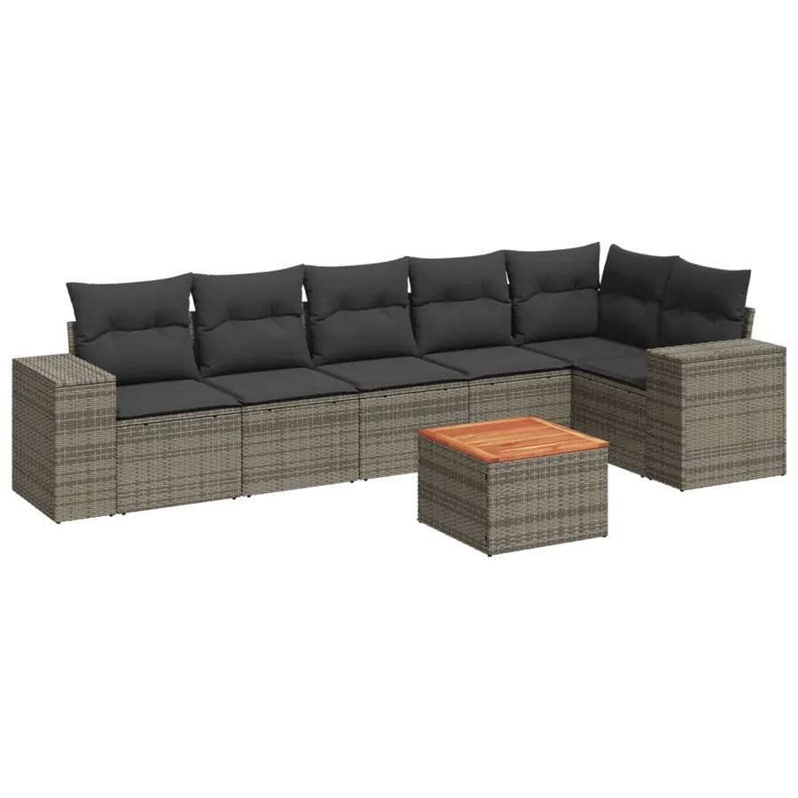 Salon de jardin avec coussins 7 pcs gris résine tressée - 2
