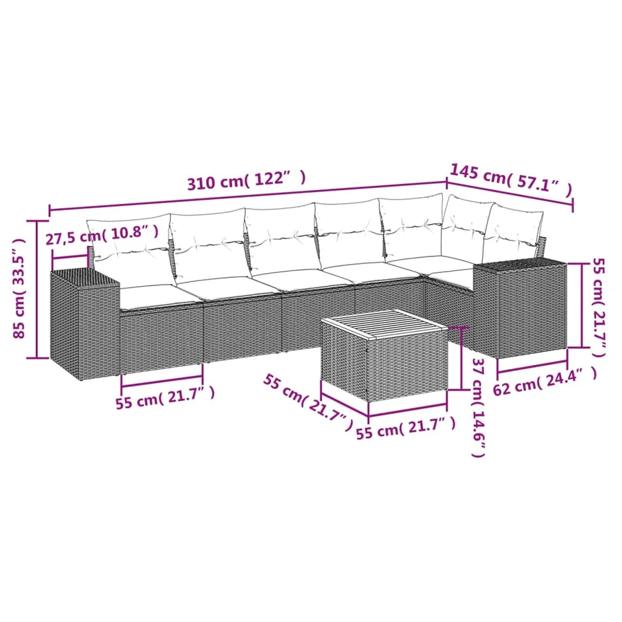 Salon de jardin avec coussins 7 pcs gris résine tressée - 3