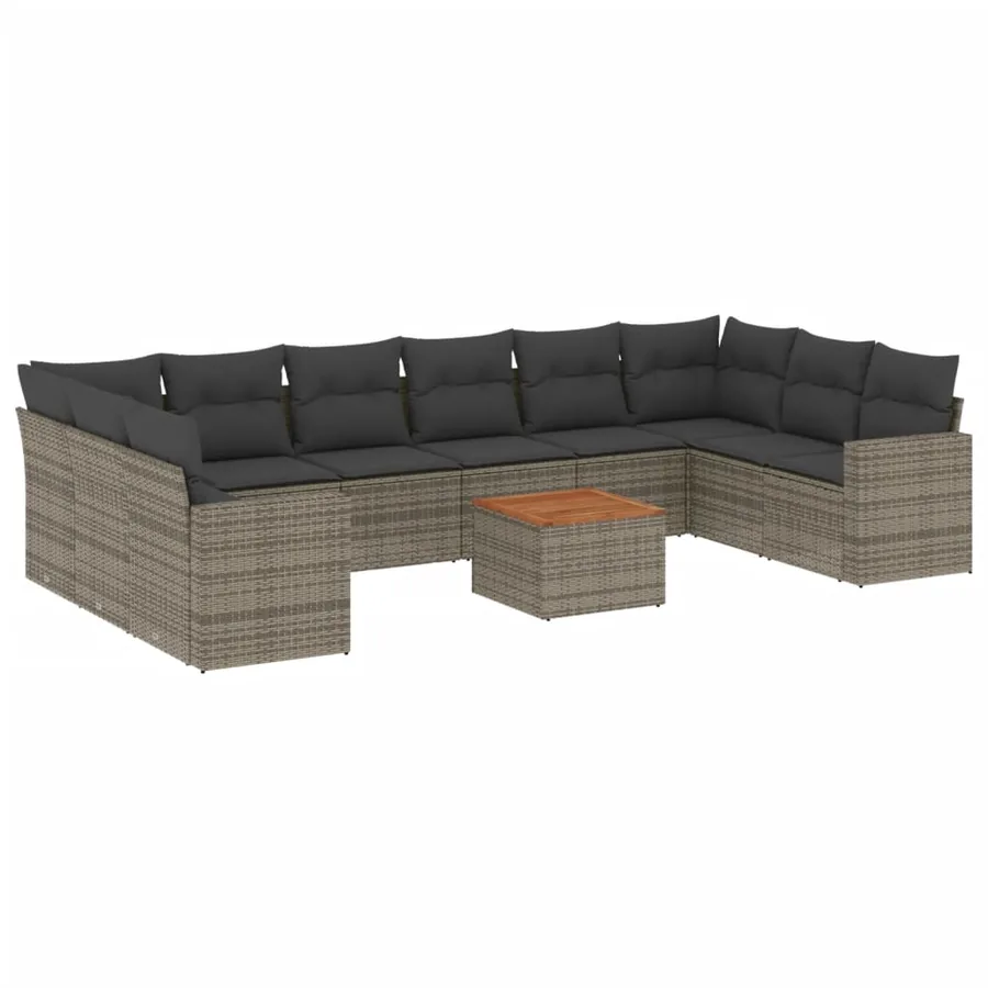 Salon de jardin 11 pcs avec coussins gris résine tressée - 2