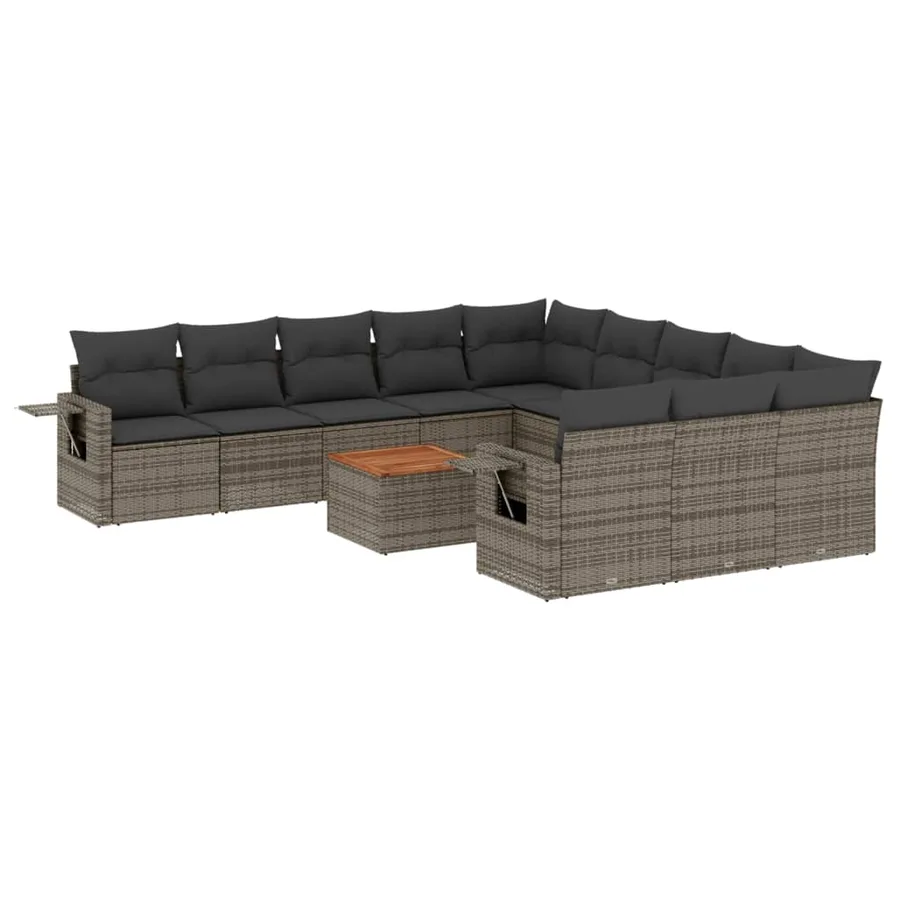 Salon de jardin avec coussins 12 pcs gris résine tressée - 2