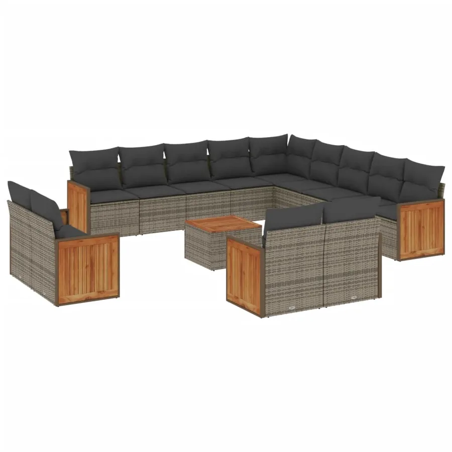 Salon de jardin avec coussins 14 pcs gris résine tressée - 2