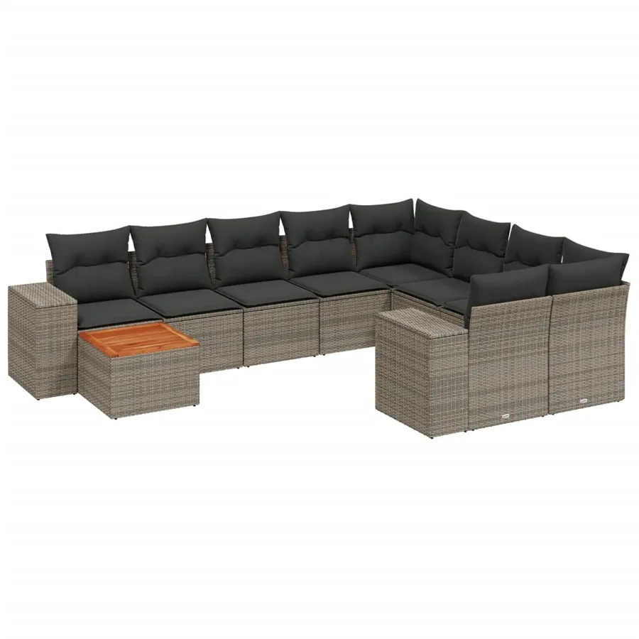 Salon de jardin avec coussins 10 pcs gris résine tressée - 2