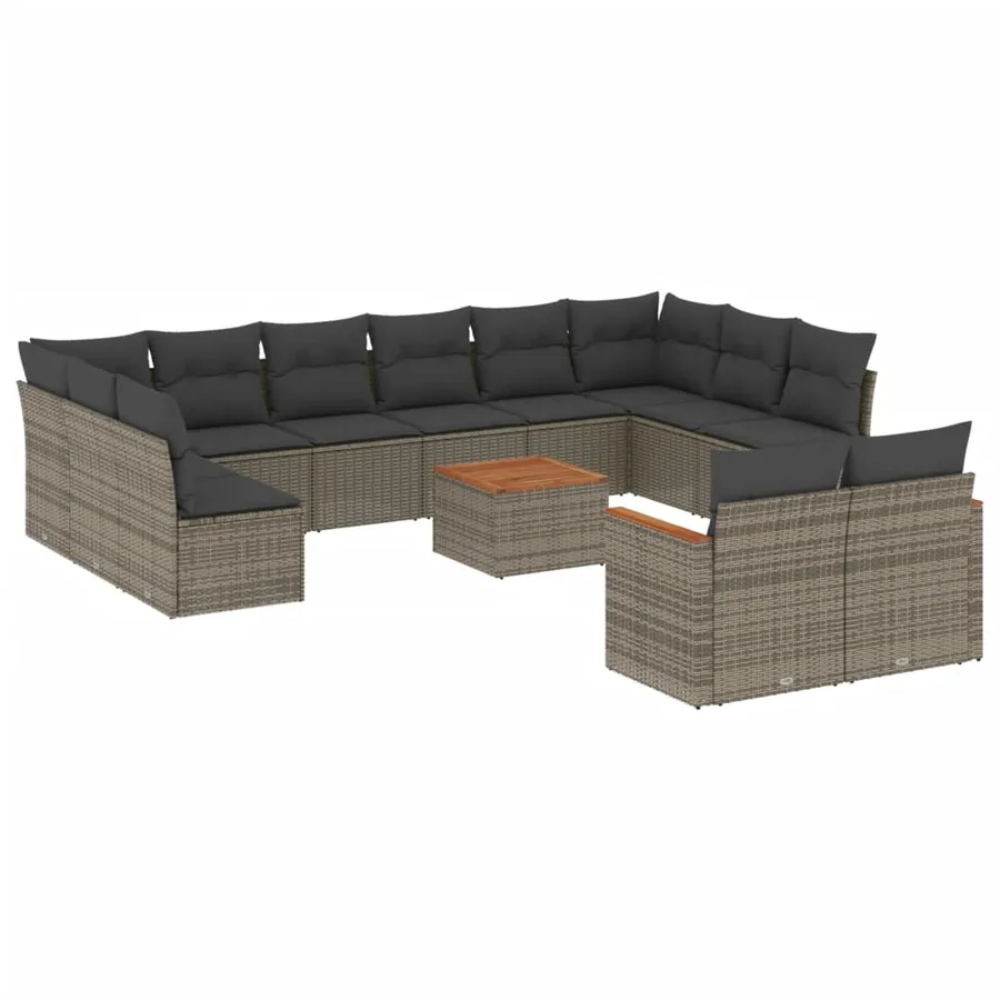 Salon de jardin avec coussins 13 pcs gris résine tressée - 2