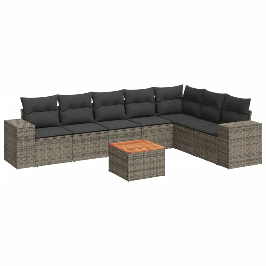 Salon de jardin 8 pcs avec coussins gris résine tressée - 2