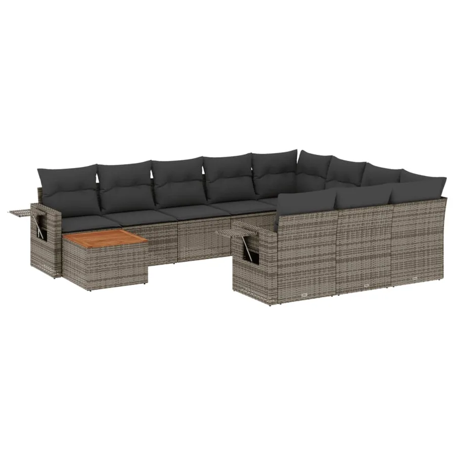 Salon de jardin 11 pcs avec coussins gris résine tressée - 2