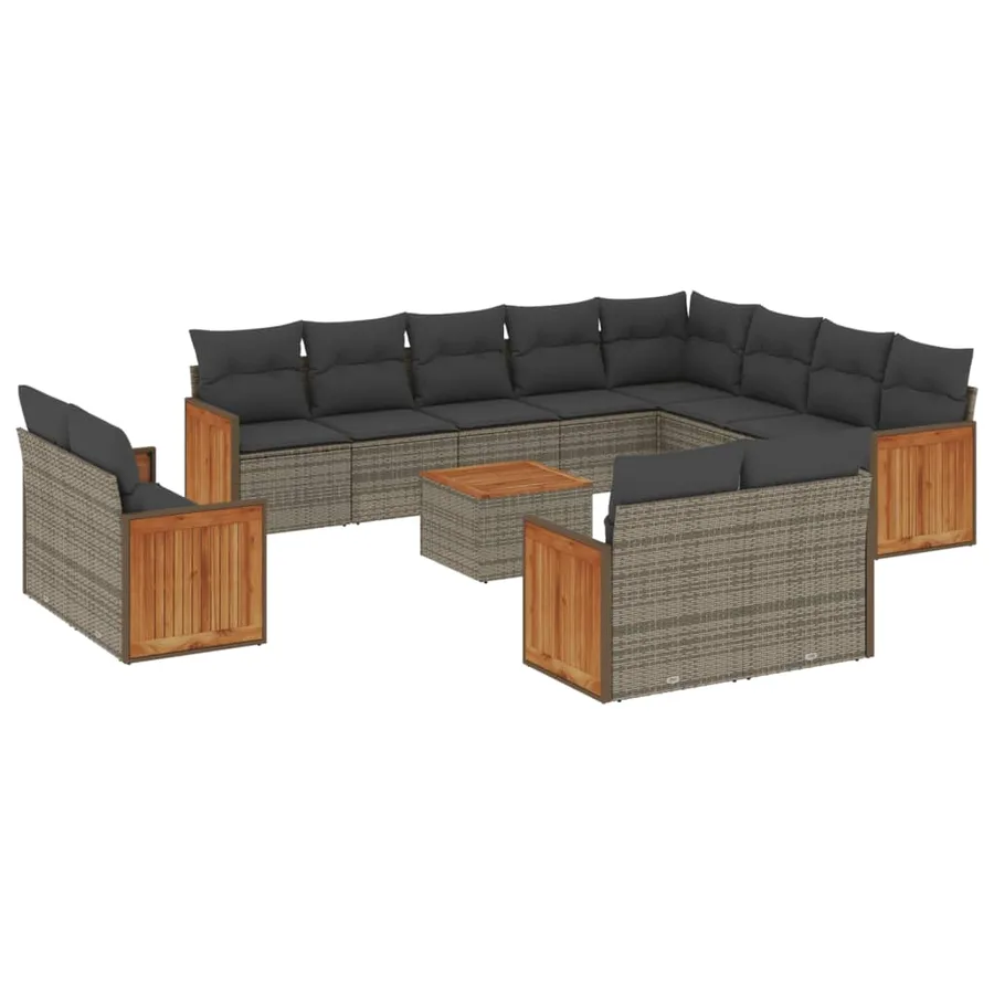 Salon de jardin avec coussins 13 pcs gris résine tressée - 2