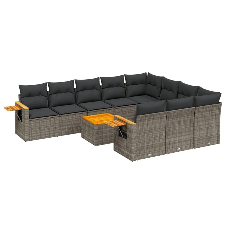 Salon de jardin 11 pcs avec coussins gris résine tressée - 2