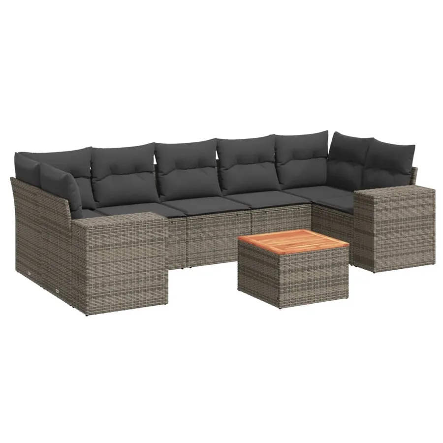 Salon de jardin 8 pcs avec coussins gris résine tressée - 2