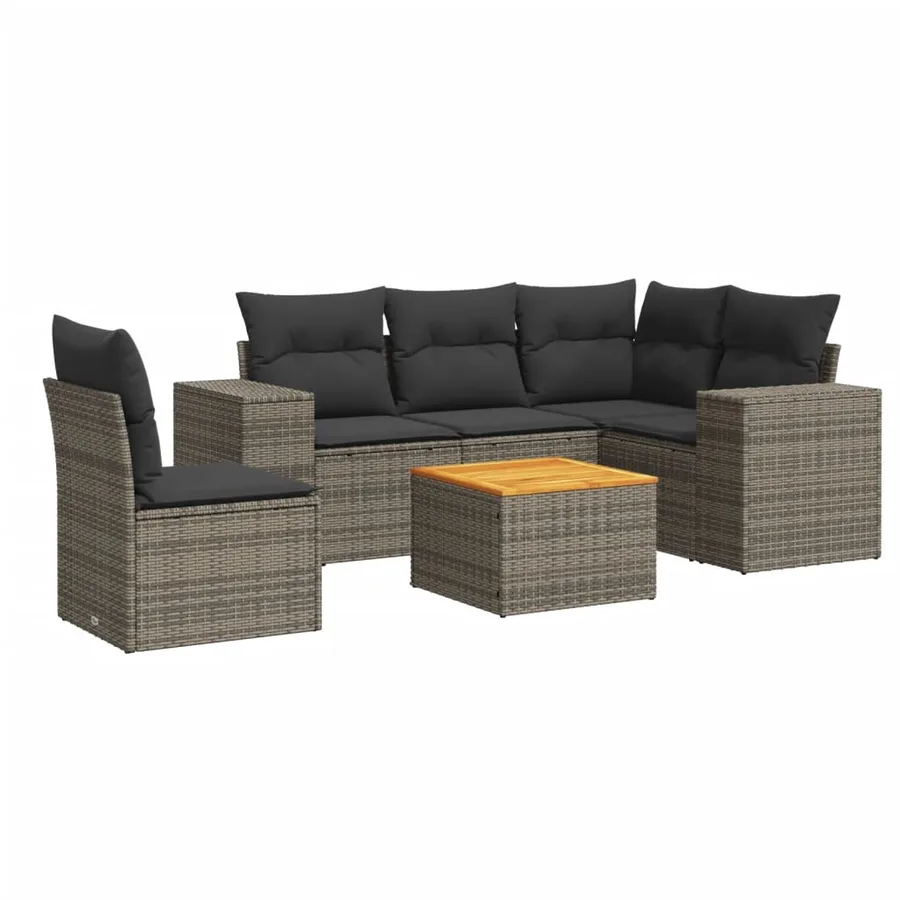 Salon de jardin 6 pcs avec coussins gris résine tressée - 2