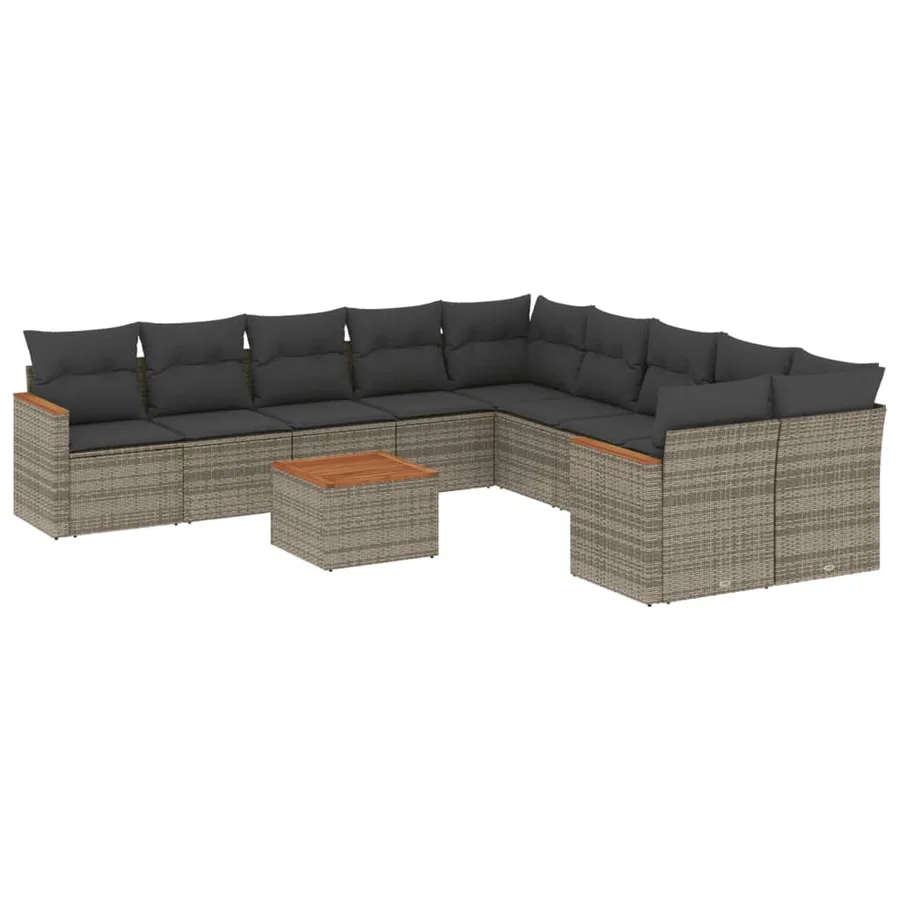 Salon de jardin 11 pcs avec coussins gris résine tressée - 2