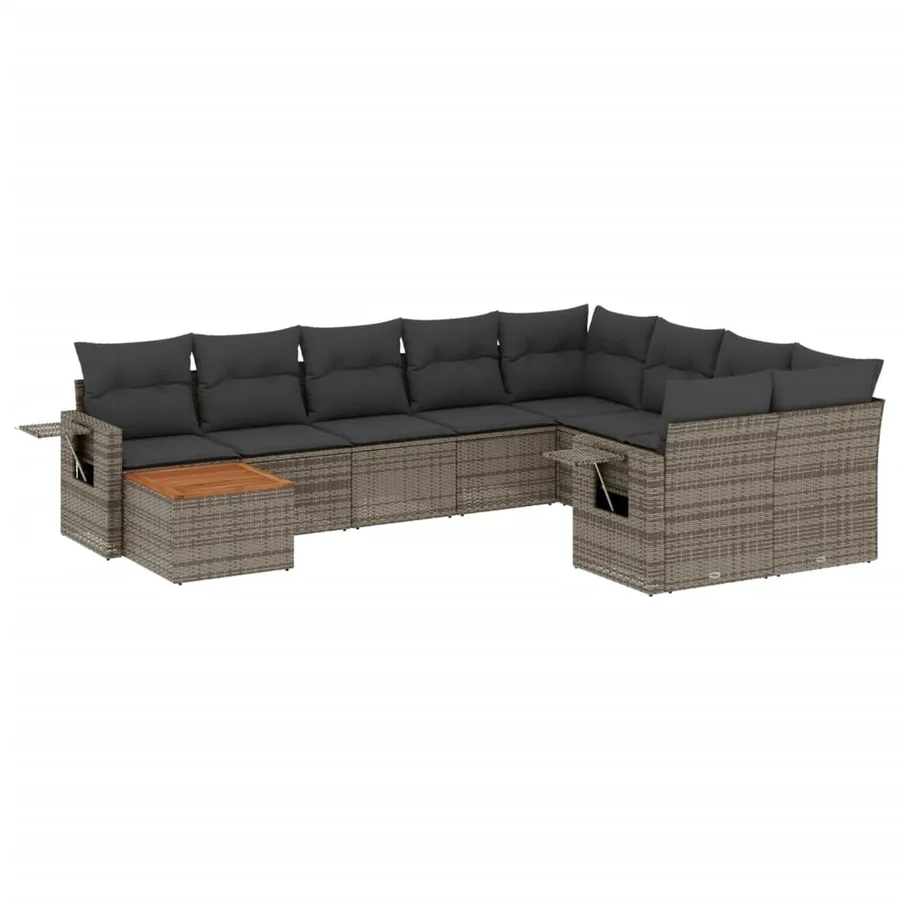 Salon de jardin avec coussins 10 pcs gris résine tressée - 2