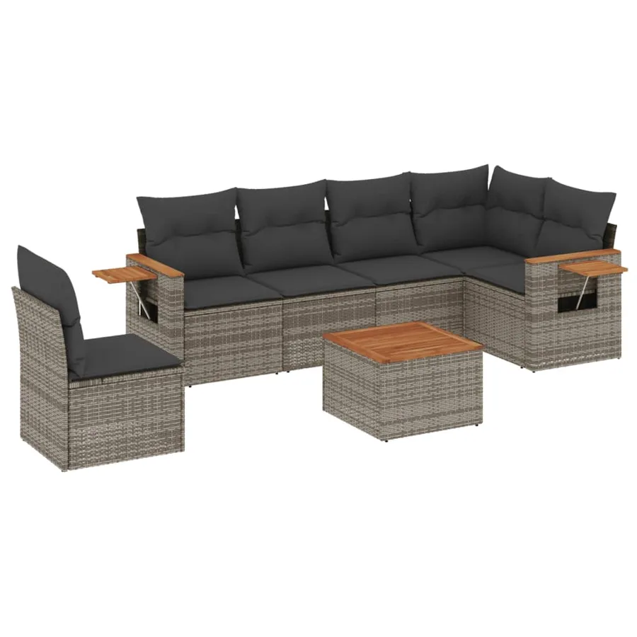 Salon de jardin avec coussins 7 pcs gris résine tressée - 2