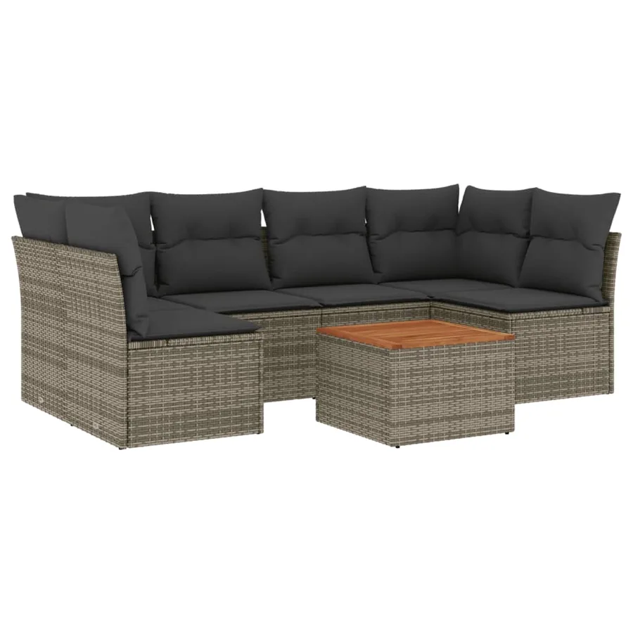 Salon de jardin avec coussins 7 pcs gris résine tressée - 2