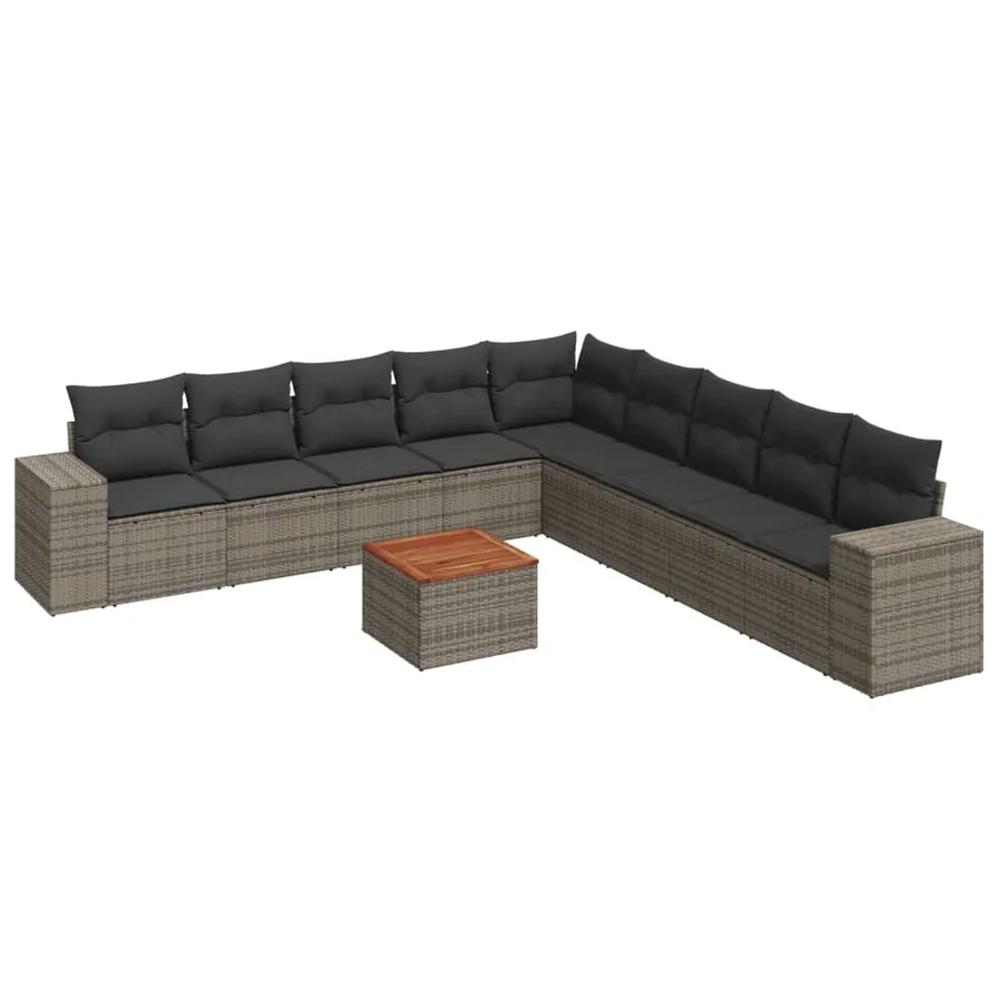 Salon de jardin avec coussins 10 pcs gris résine tressée - 2