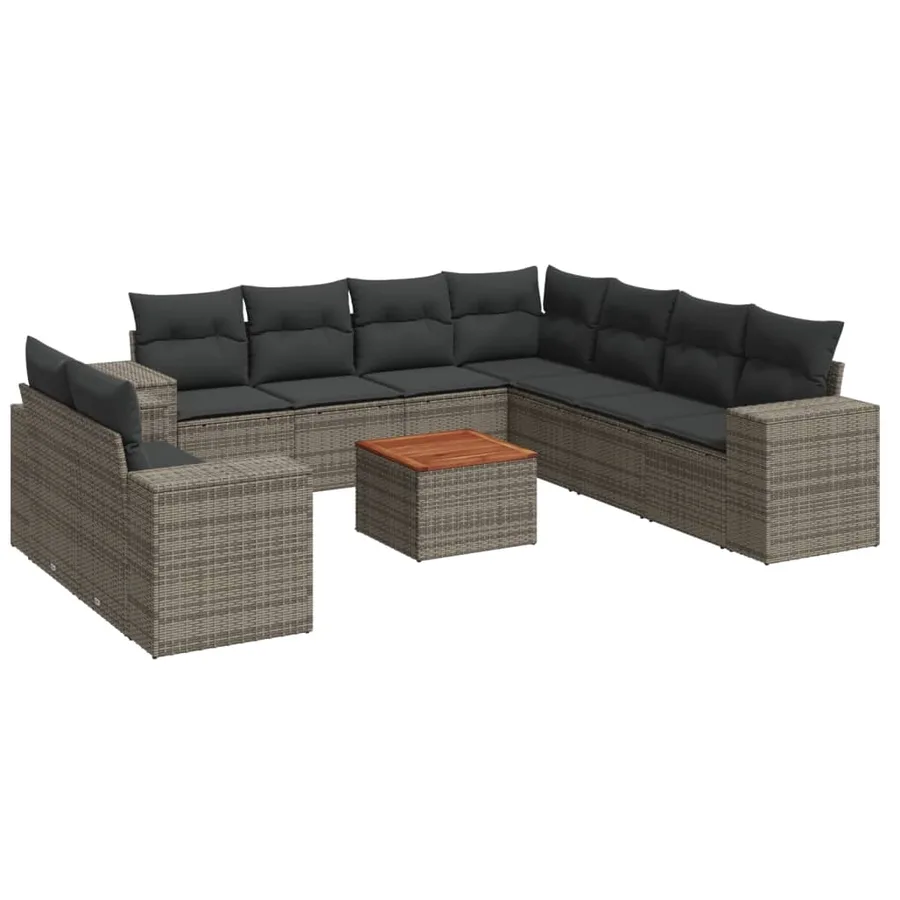 Salon de jardin avec coussins 10 pcs gris résine tressée - 2
