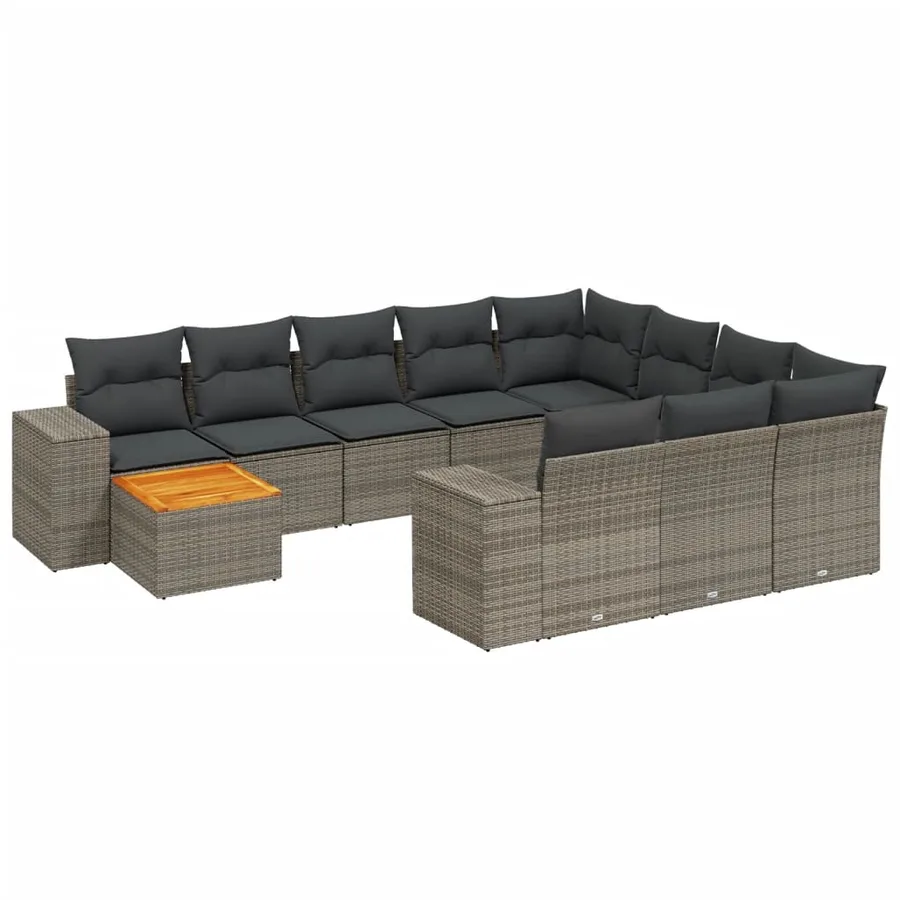 Salon de jardin 11 pcs avec coussins gris résine tressée - 2