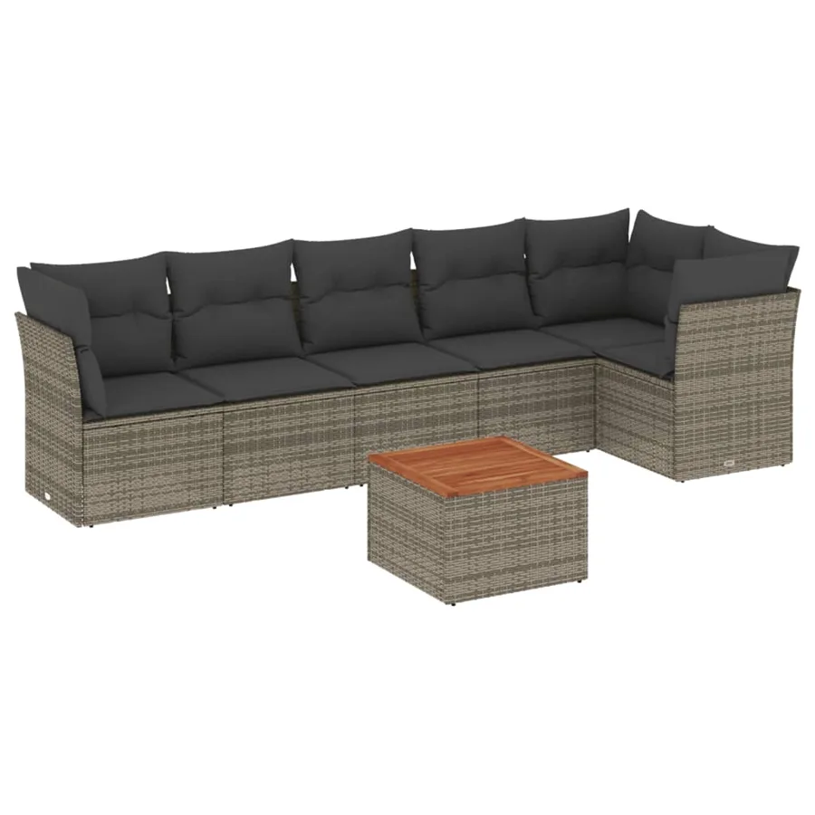 Salon de jardin avec coussins 7 pcs gris résine tressée - 2