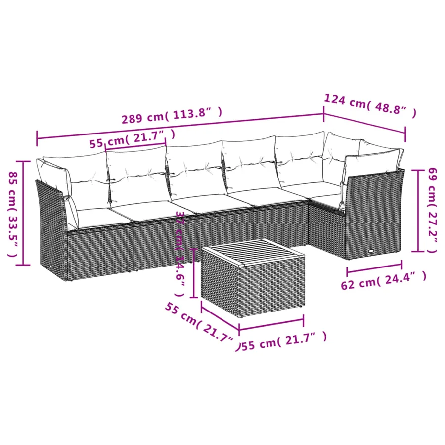 Salon de jardin avec coussins 7 pcs gris résine tressée - 3