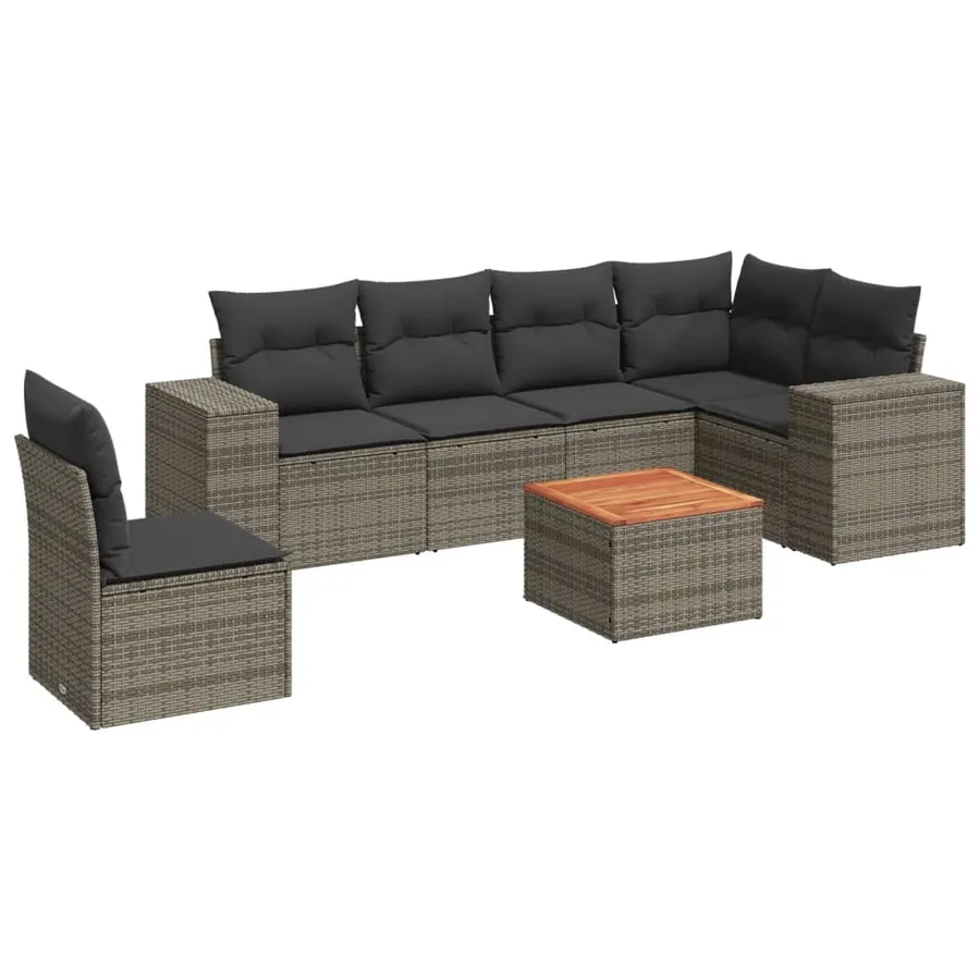 Salon de jardin avec coussins 7 pcs gris résine tressée - 2
