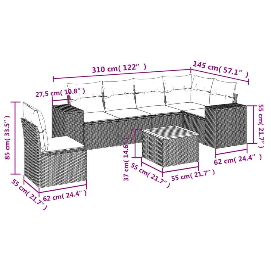Salon de jardin avec coussins 7 pcs gris résine tressée - 3