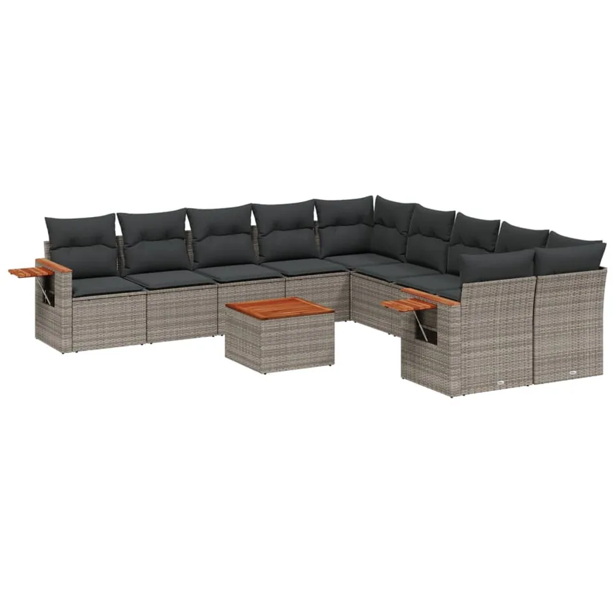 Salon de jardin 11 pcs avec coussins gris résine tressée - 2