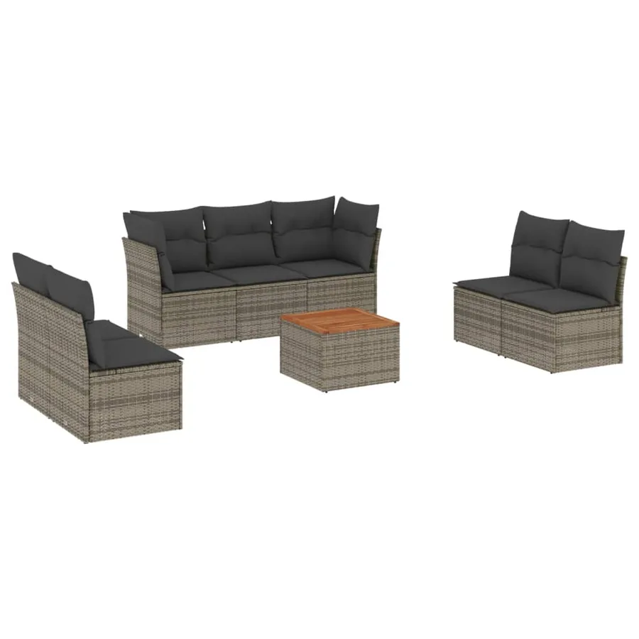Salon de jardin 8 pcs avec coussins gris résine tressée - 2