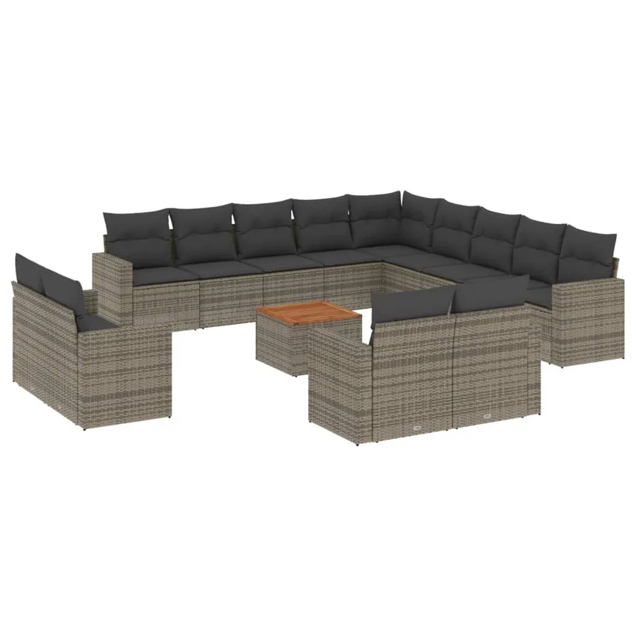 Salon de jardin avec coussins 14 pcs gris résine tressée - 2