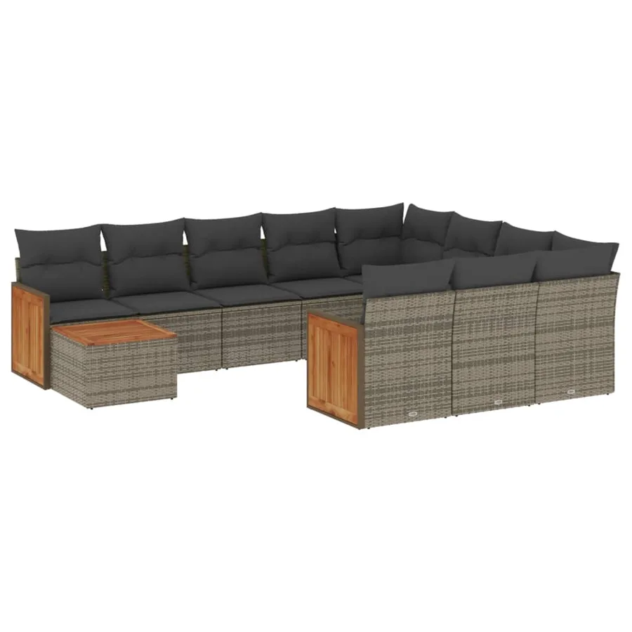 Salon de jardin 11 pcs avec coussins gris résine tressée - 2
