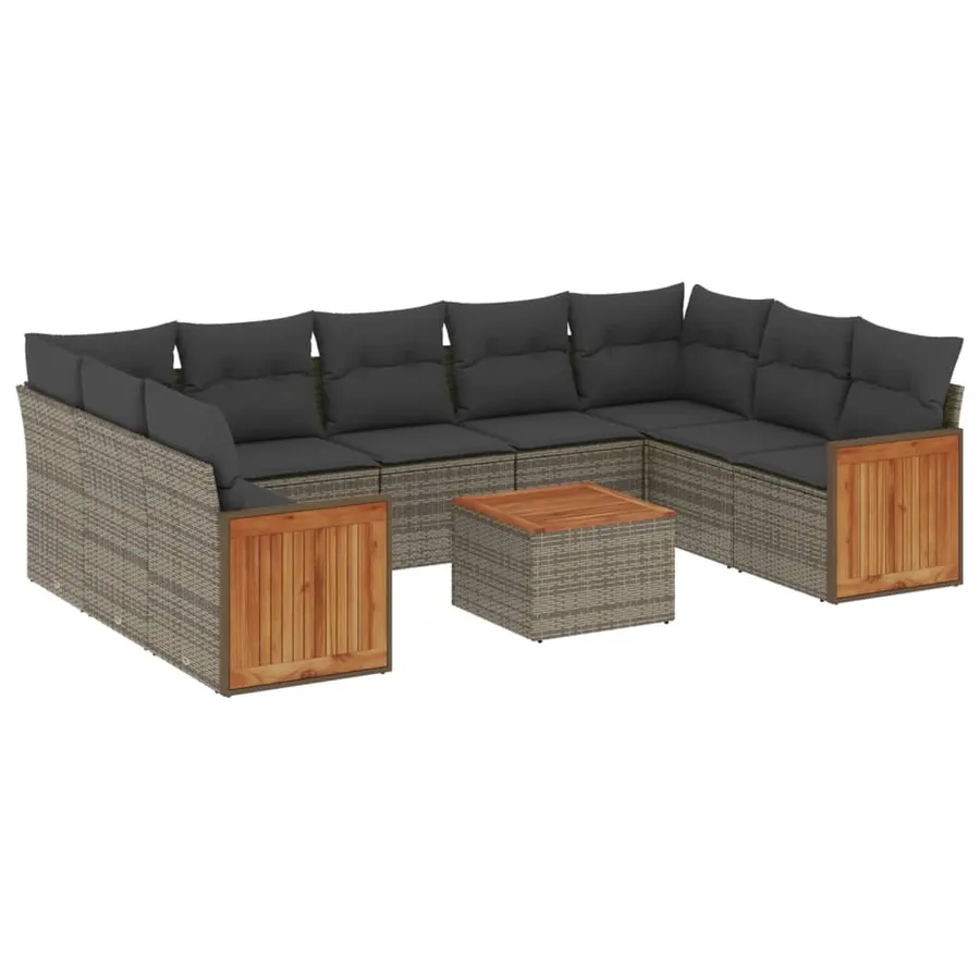 Salon de jardin avec coussins 10 pcs gris résine tressée - 2