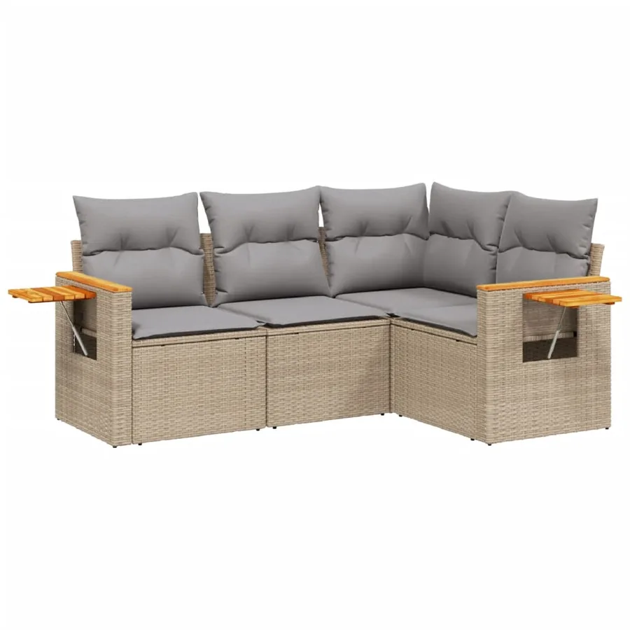 Salon de jardin avec coussins 4 pcs beige résine tressée - 2