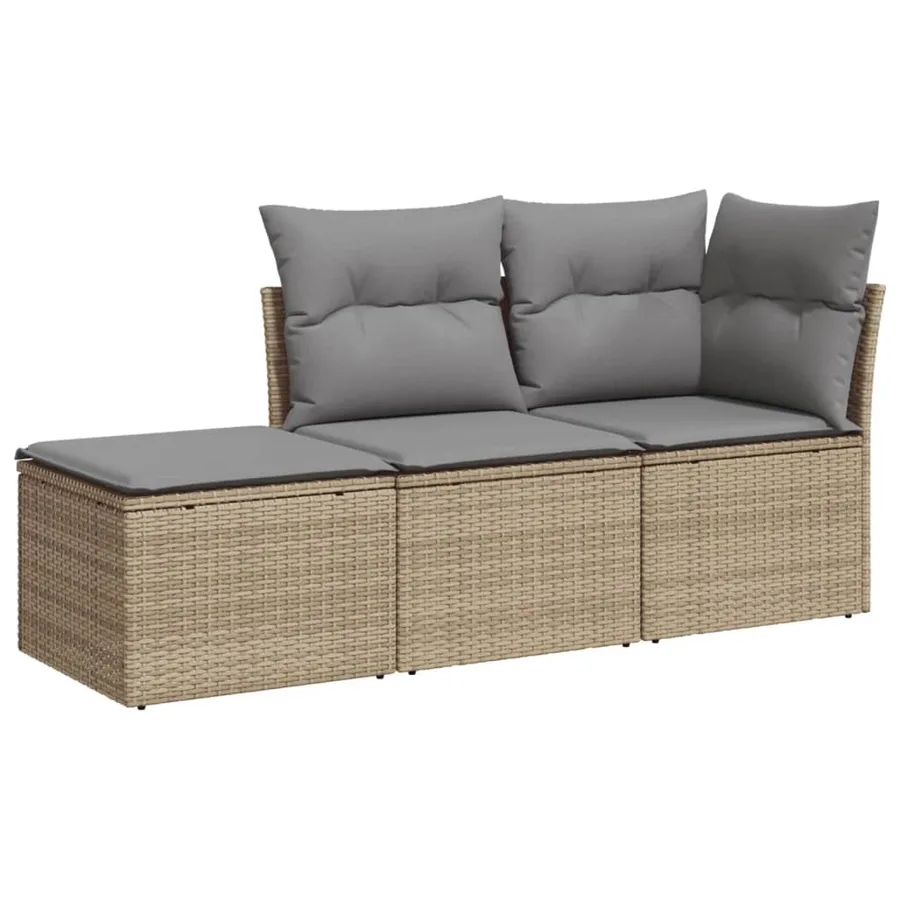 Salon de jardin avec coussins 3 pcs beige résine tressée - 2