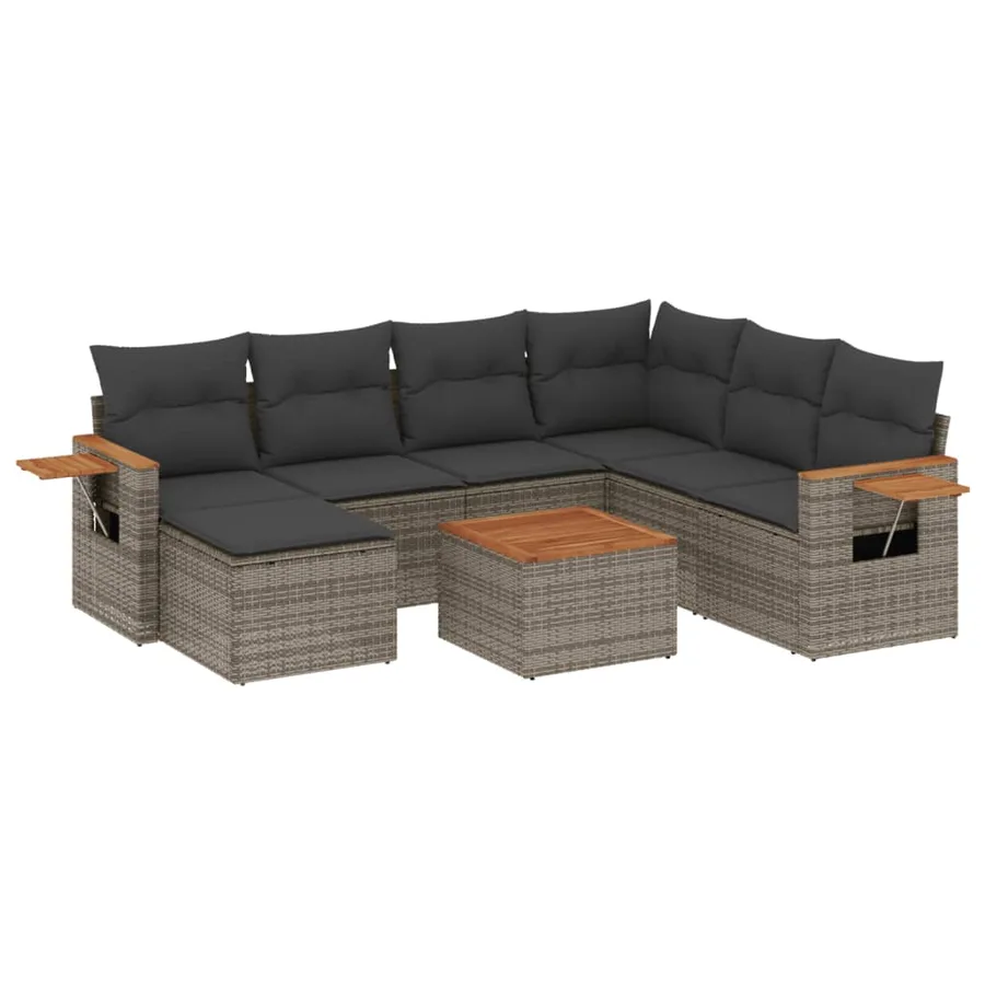 Salon de jardin 8 pcs avec coussins gris résine tressée - 2