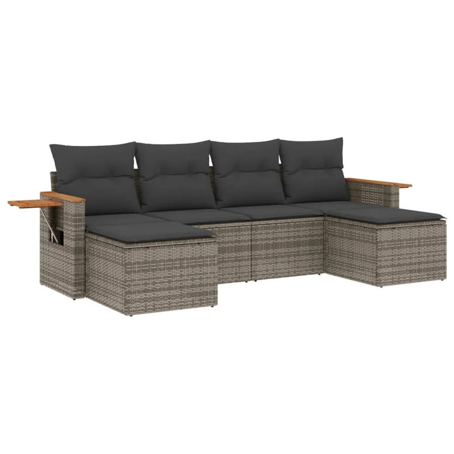 Salon de jardin 6 pcs avec coussins gris résine tressée - 2