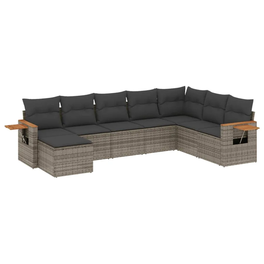 Salon de jardin 8 pcs avec coussins gris résine tressée - 2