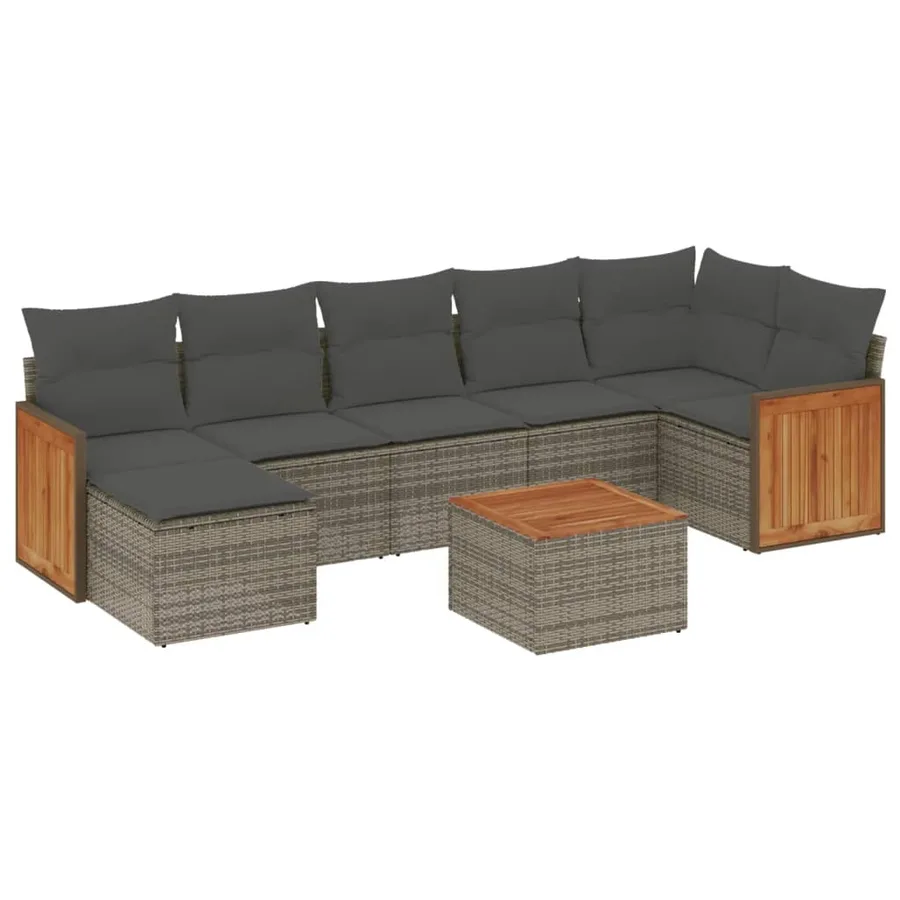 Salon de jardin 8 pcs avec coussins gris résine tressée - 2