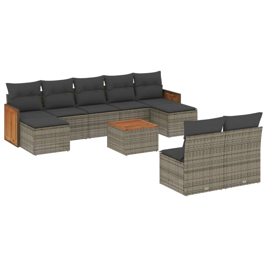 Salon de jardin avec coussins 10 pcs gris résine tressée - 2