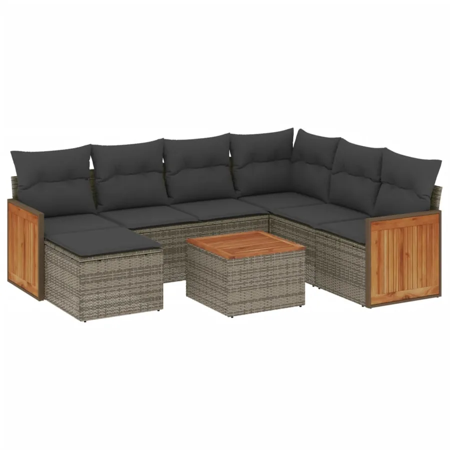 Salon de jardin 8 pcs avec coussins gris résine tressée - 2