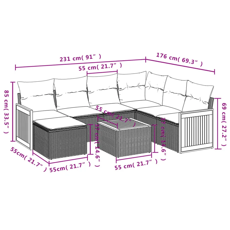 Salon de jardin 8 pcs avec coussins gris résine tressée - 9